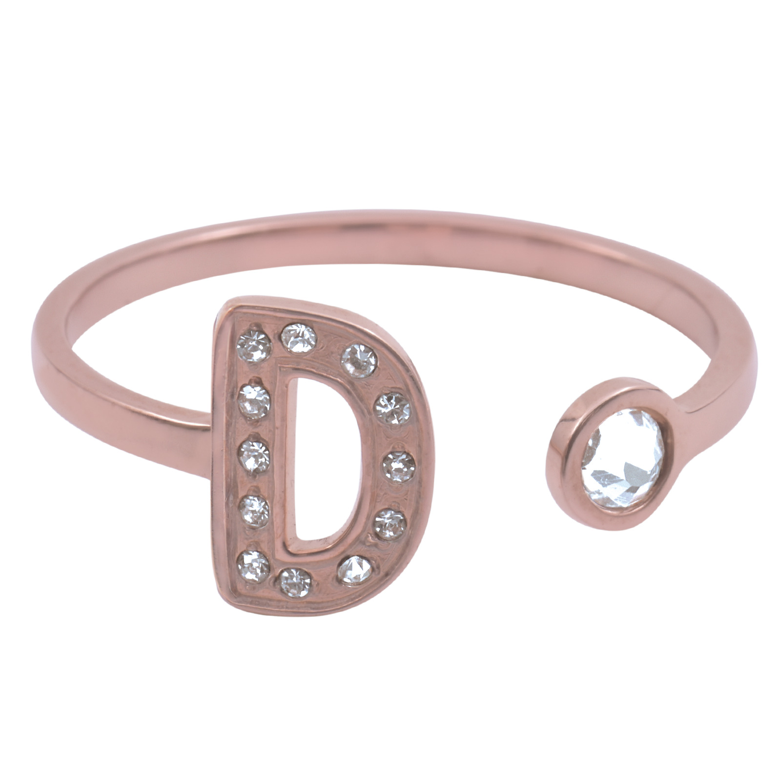 Foto 2 pulgar | Anillo LuckyLy Baño de Oro Rosa 18k y Zirconia Cúbica Layla Letra D para Mujer