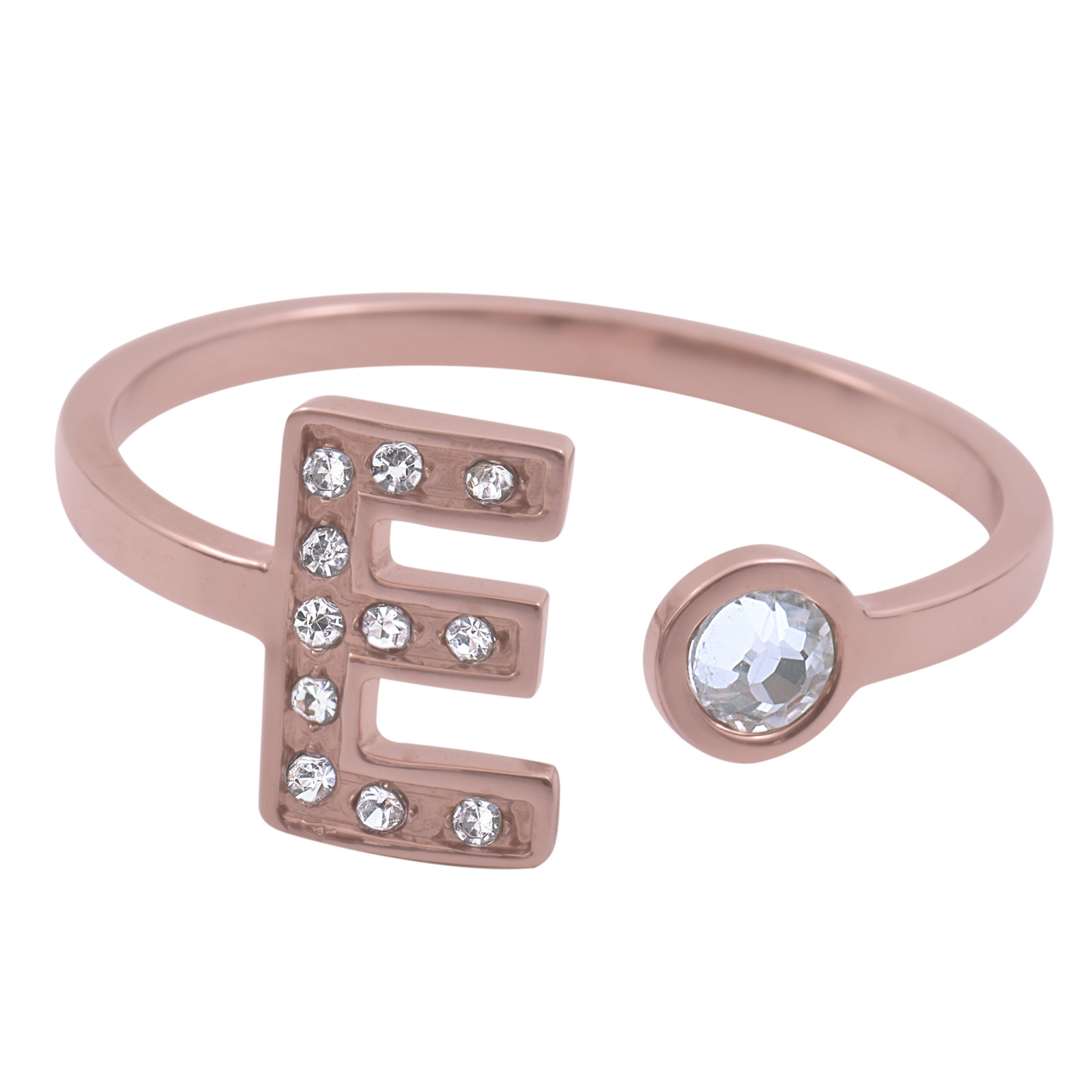 Anillo de Mujer LuckyLy Layla Baño de Oro Rosa 18K y Zirconia Cúbica Inicial Letra E