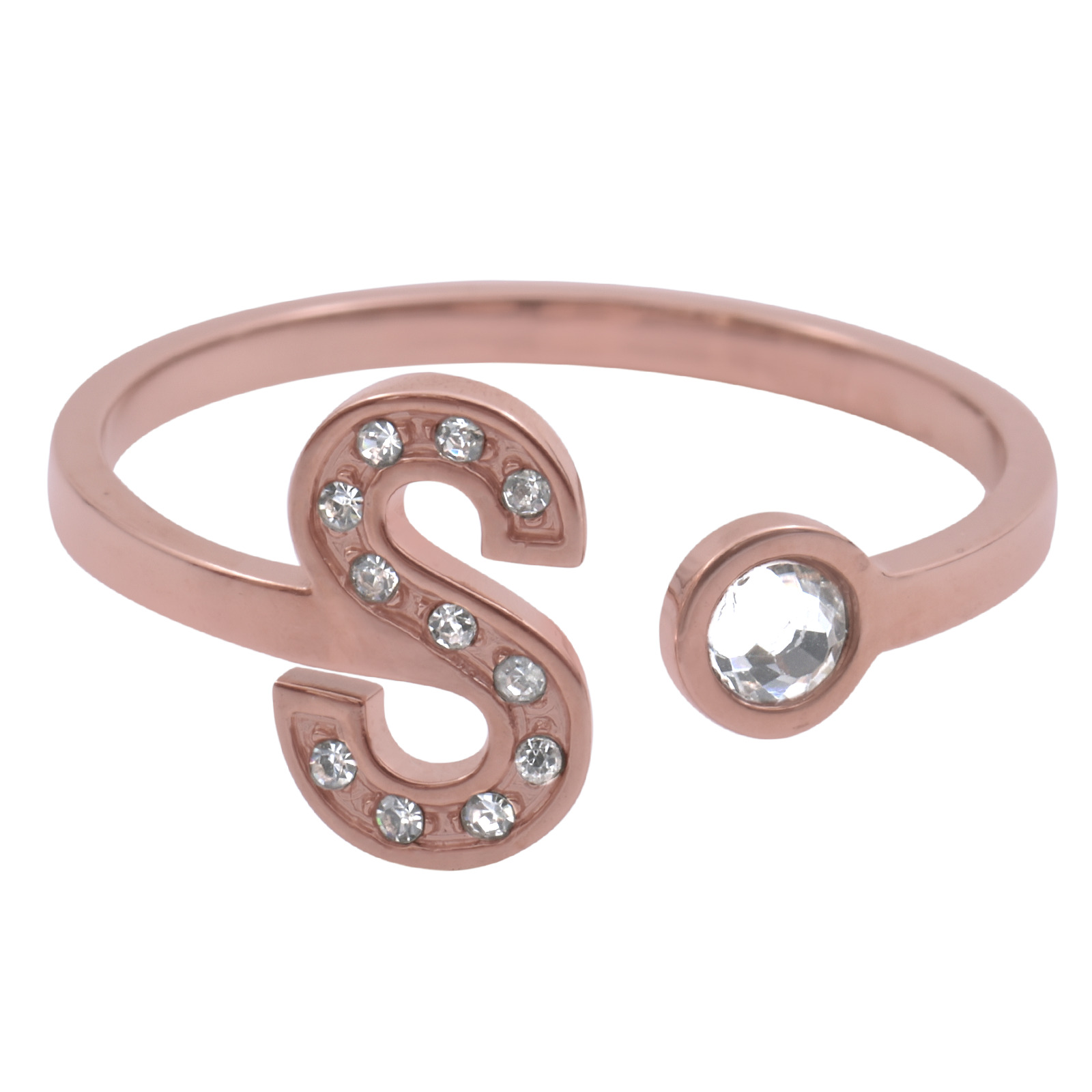 Anillo de Mujer LuckyLy Layla Baño de Oro Rosa 18K y Zirconia Cúbica Inicial Letra S