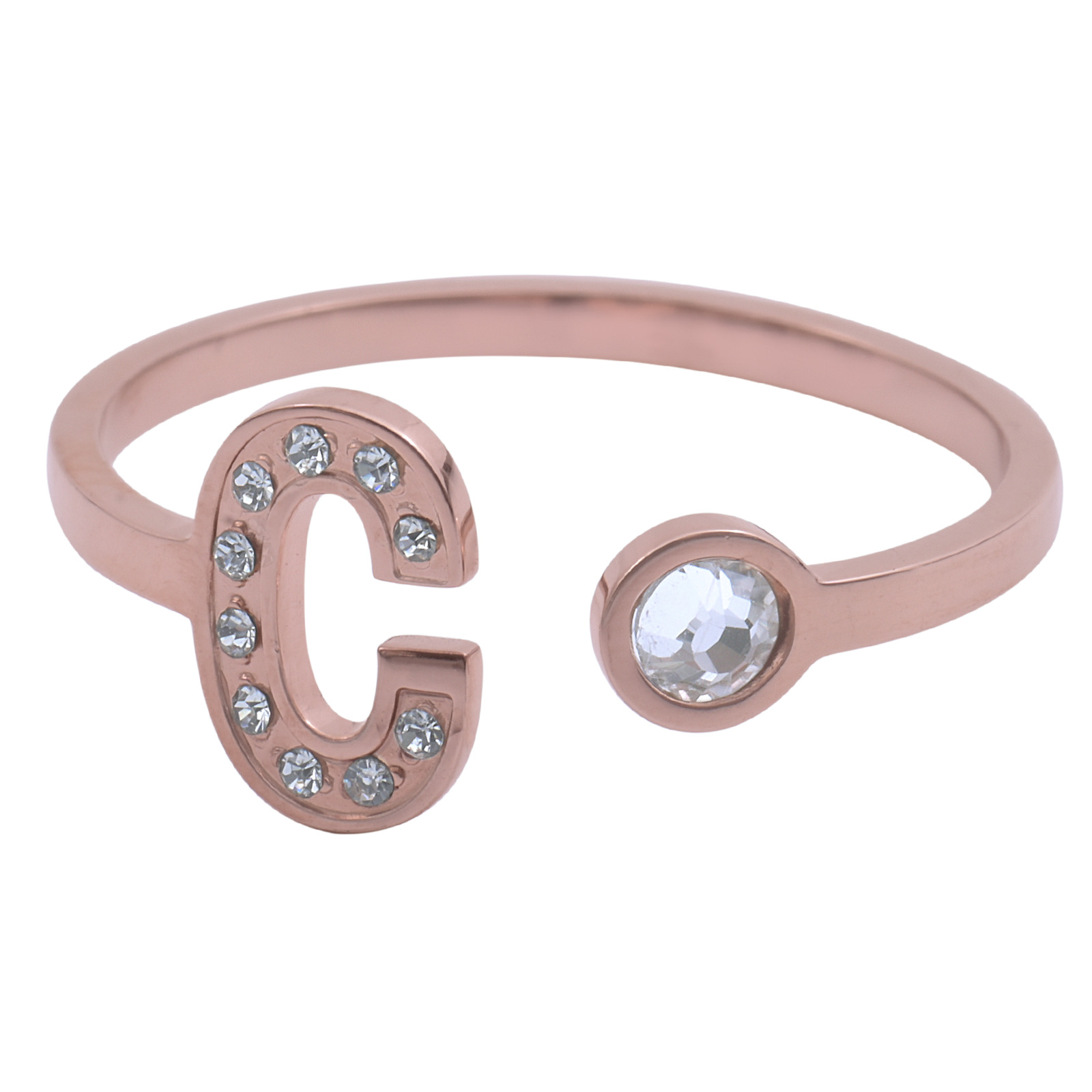 Anillo de Mujer LuckyLy Layla Baño de Oro Rosa 18K y Zirconia Cúbica Inicial Letra C