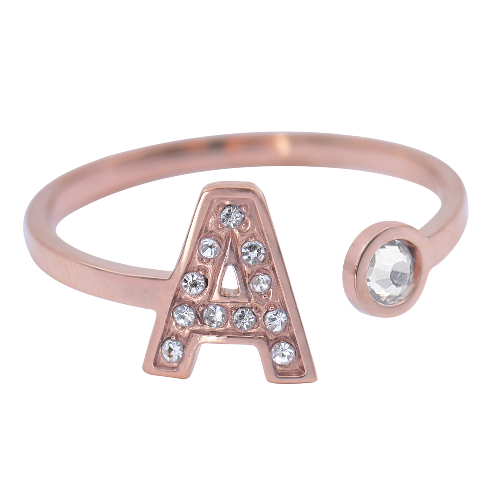 Anillo de Mujer LuckyLy Layla Baño de Oro Rosa 18K y Zirconia Cúbica Inicial Letra A