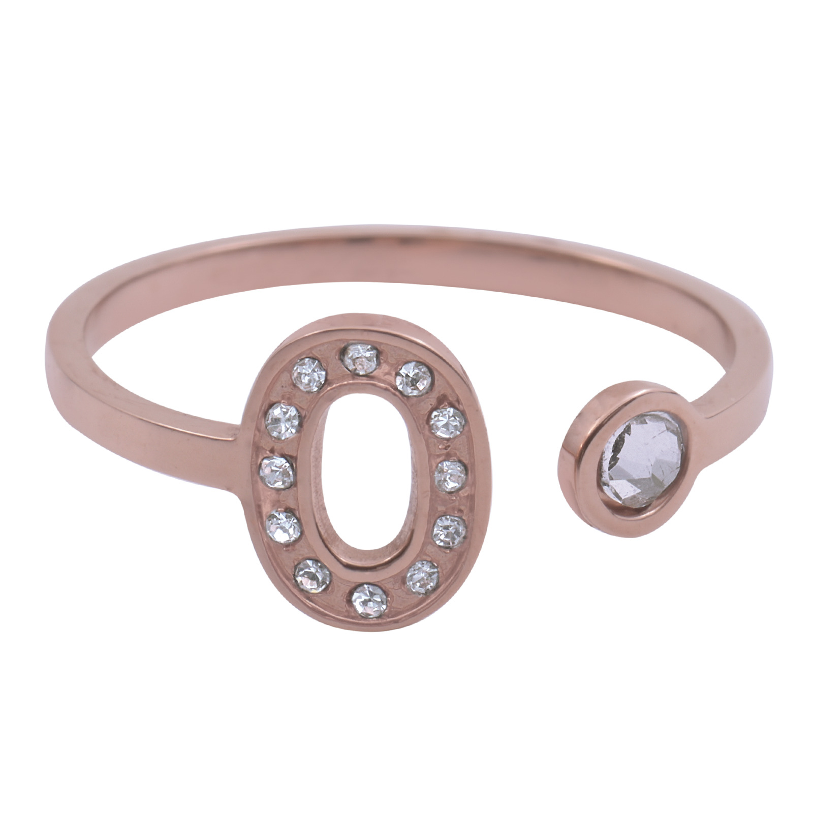 Anillo de Mujer LuckyLy Layla Baño de Oro Rosa 18K y Zirconia Cúbica Inicial Letra O