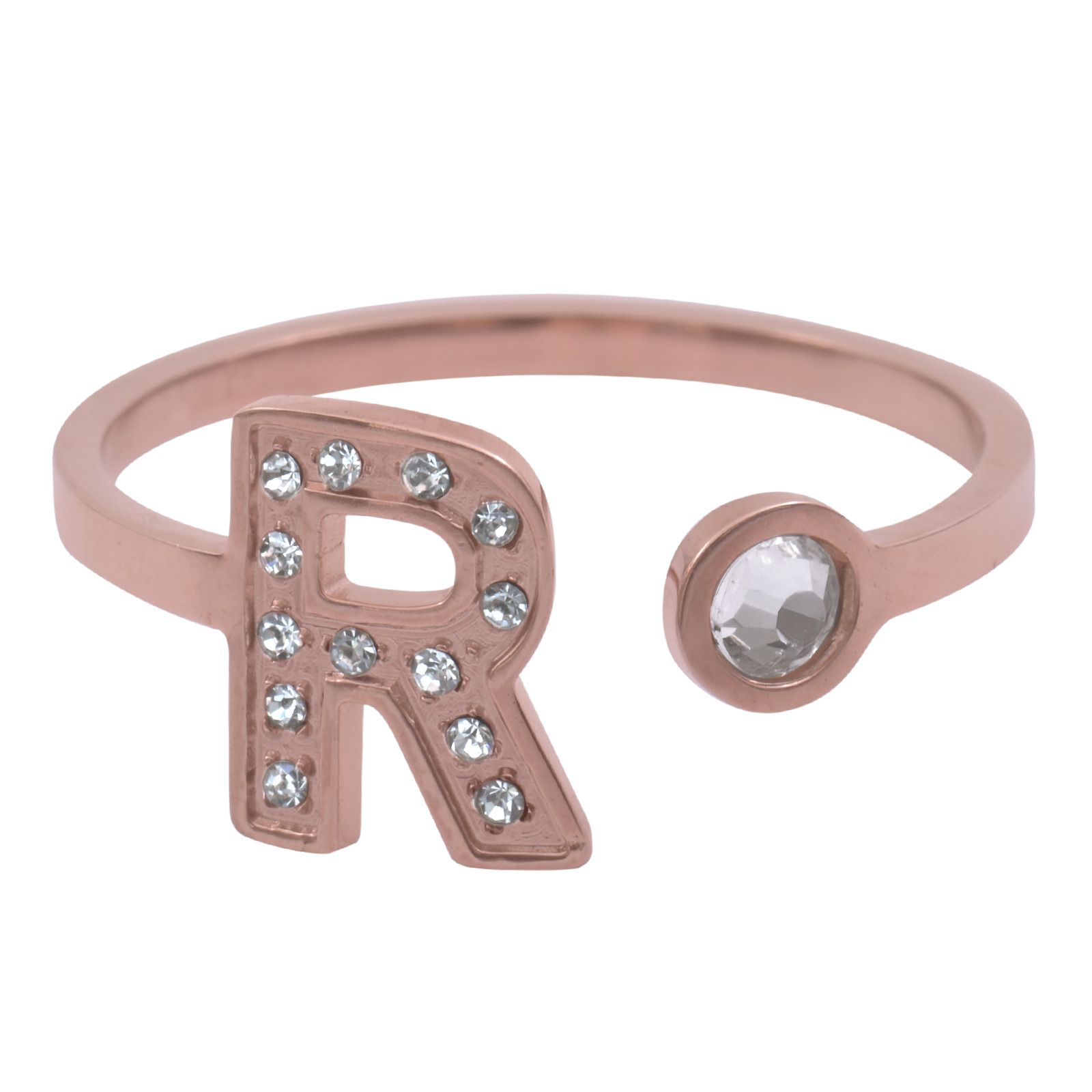 Foto 2 pulgar | Anillo LuckyLy Baño de Oro Rosa 18k y Zirconia Cúbica Layla Letra R para Mujer