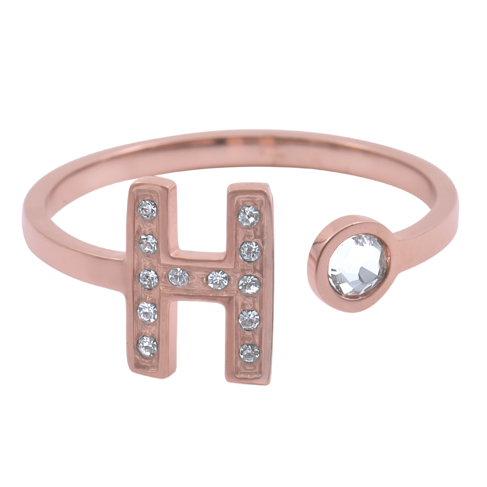 Anillo Luckyly Baño de Oro Rosa 18k y Zirconia Cúbica Layla Letra H para Mujer