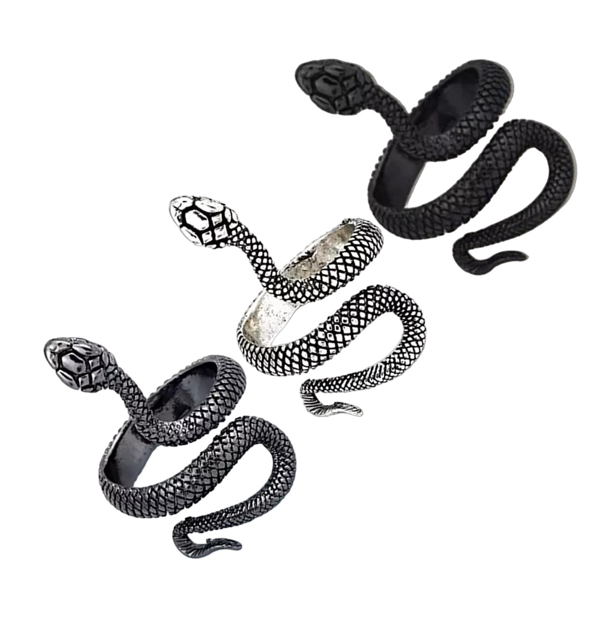 Foto 2 pulgar | Anillos Serpiente Ajustable para Hombre y Mujer 3 Piezas Plata Negro y Gris