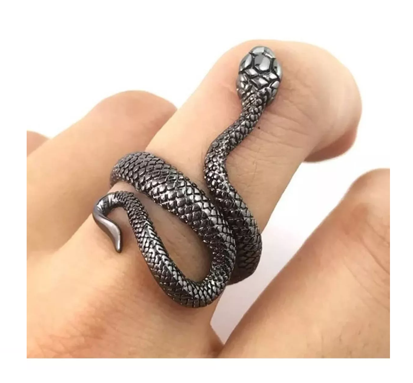 Foto 4 pulgar | Anillos Serpiente Ajustable para Hombre y Mujer 3 Piezas Plata Negro y Gris