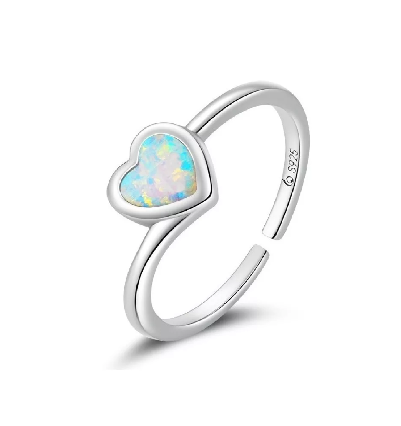 Anillo de Plata Belug con Corazón de Ópalo Ajustable para Mujer