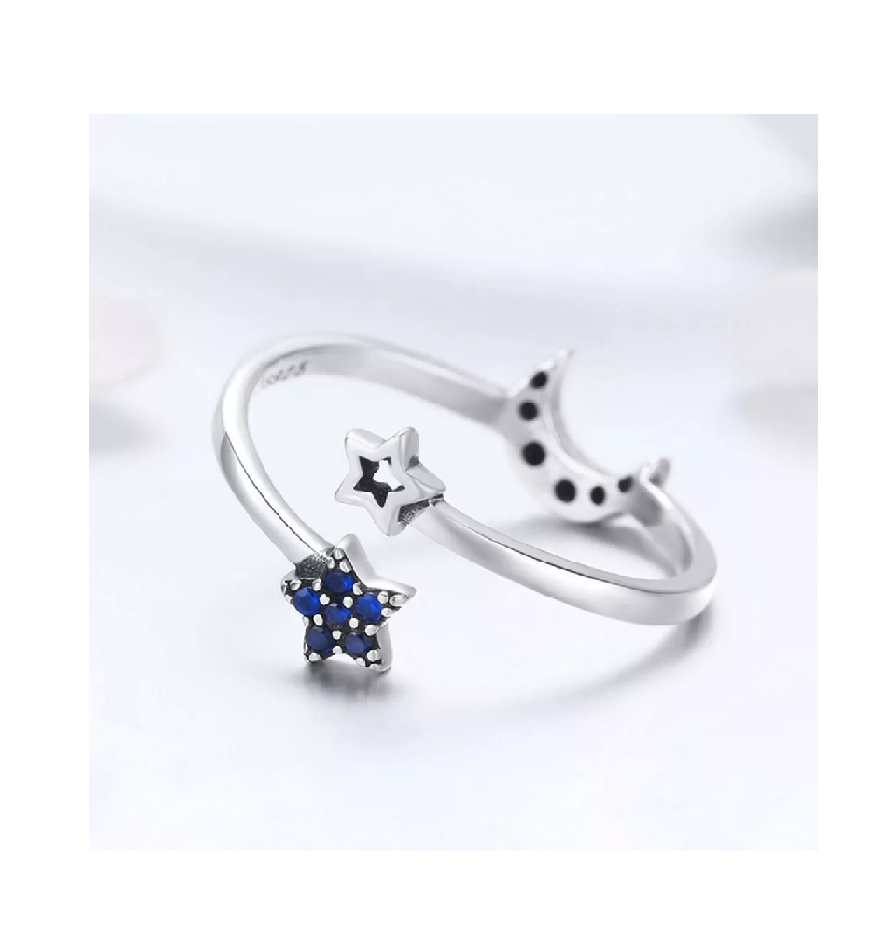 Foto 4 pulgar | Anillo BAOMER de Plata 925 Brillante Estrella Luna Azul Marino