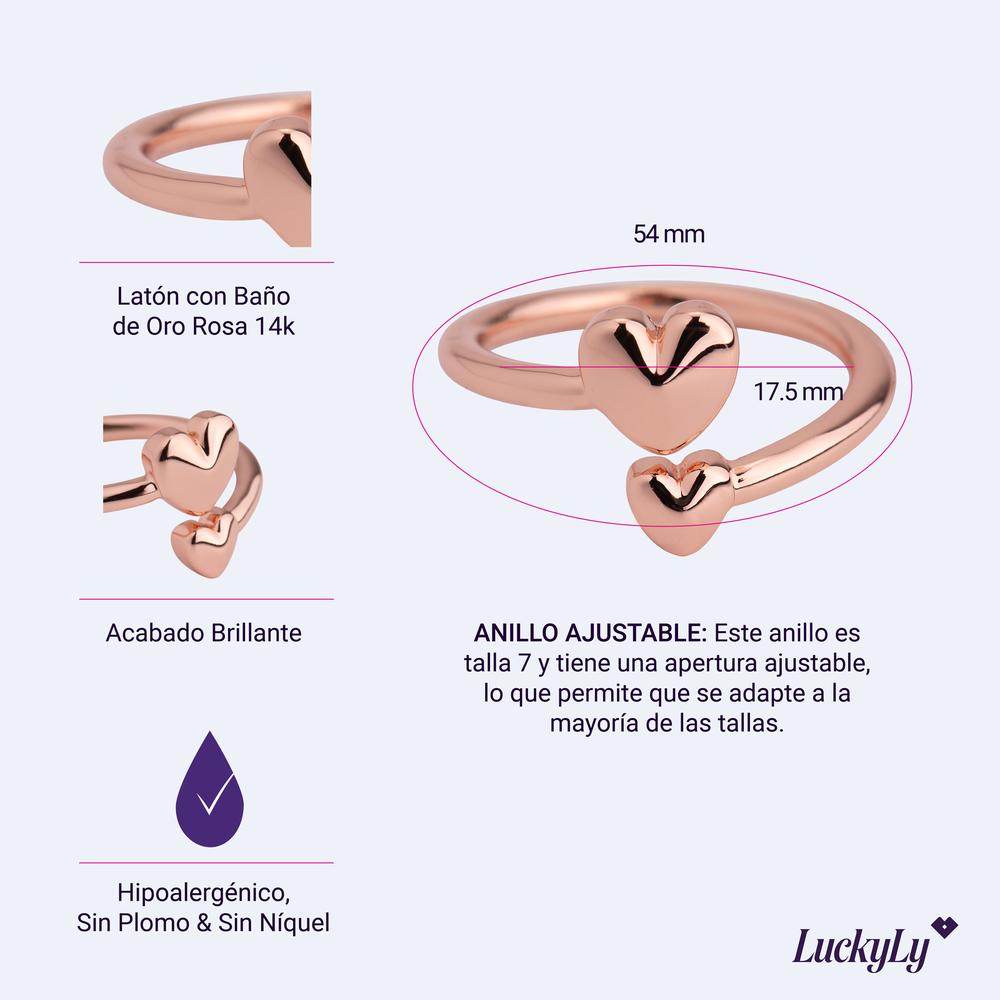 Foto 6 pulgar | Anillos para Mujer de Corazones Luckyly, Modelo Rita Oro Rosa