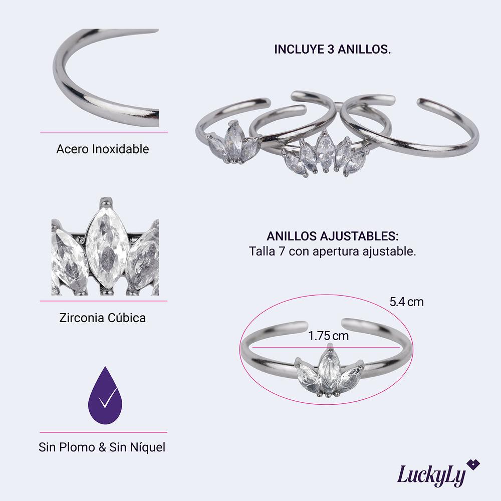 Foto 8 pulgar | Set de Anillos Luckyly para Mujer Acero Inoxidable