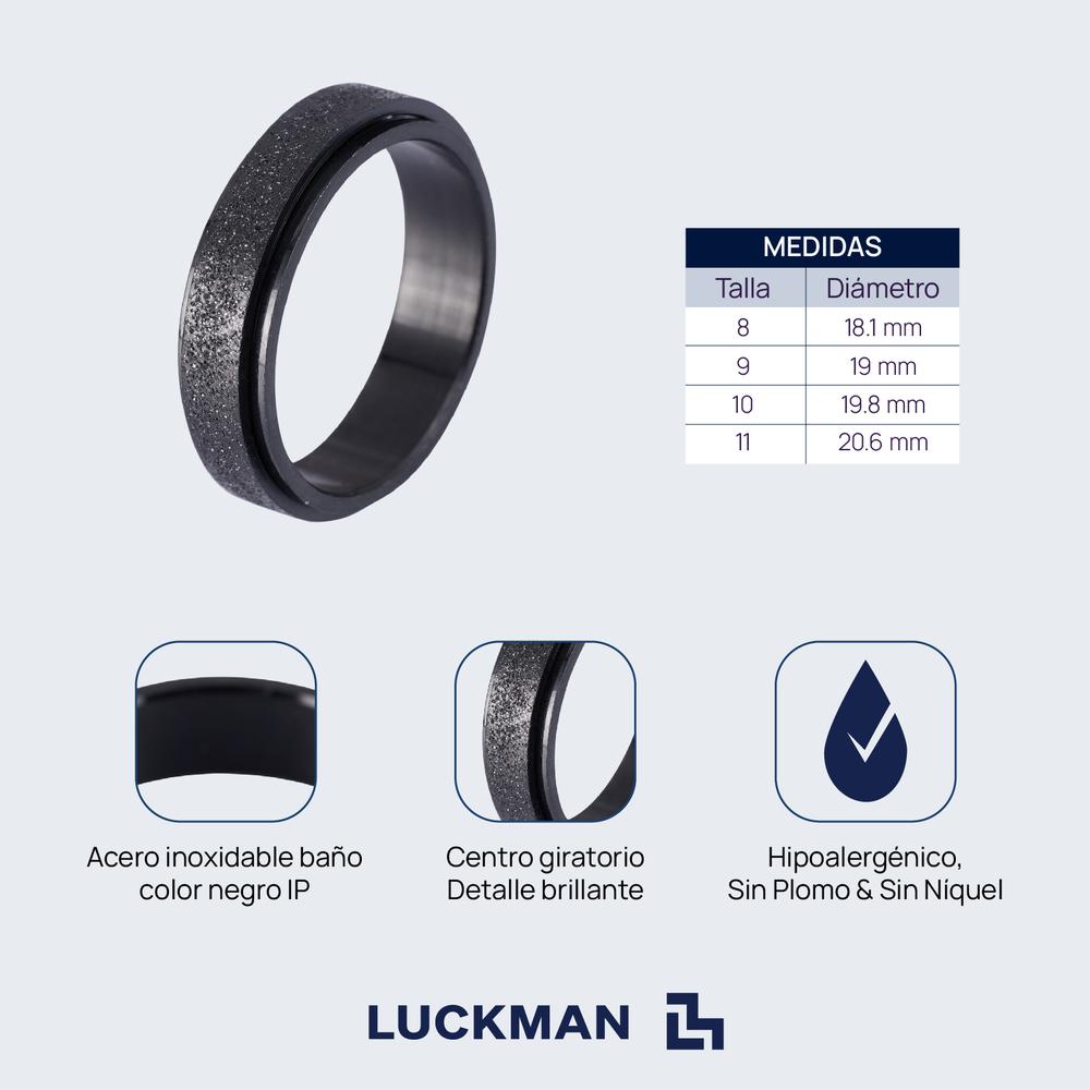 Foto 5 pulgar | Anillo Anti Ansiedad Luckman para Hombre Color Negro Talla 9