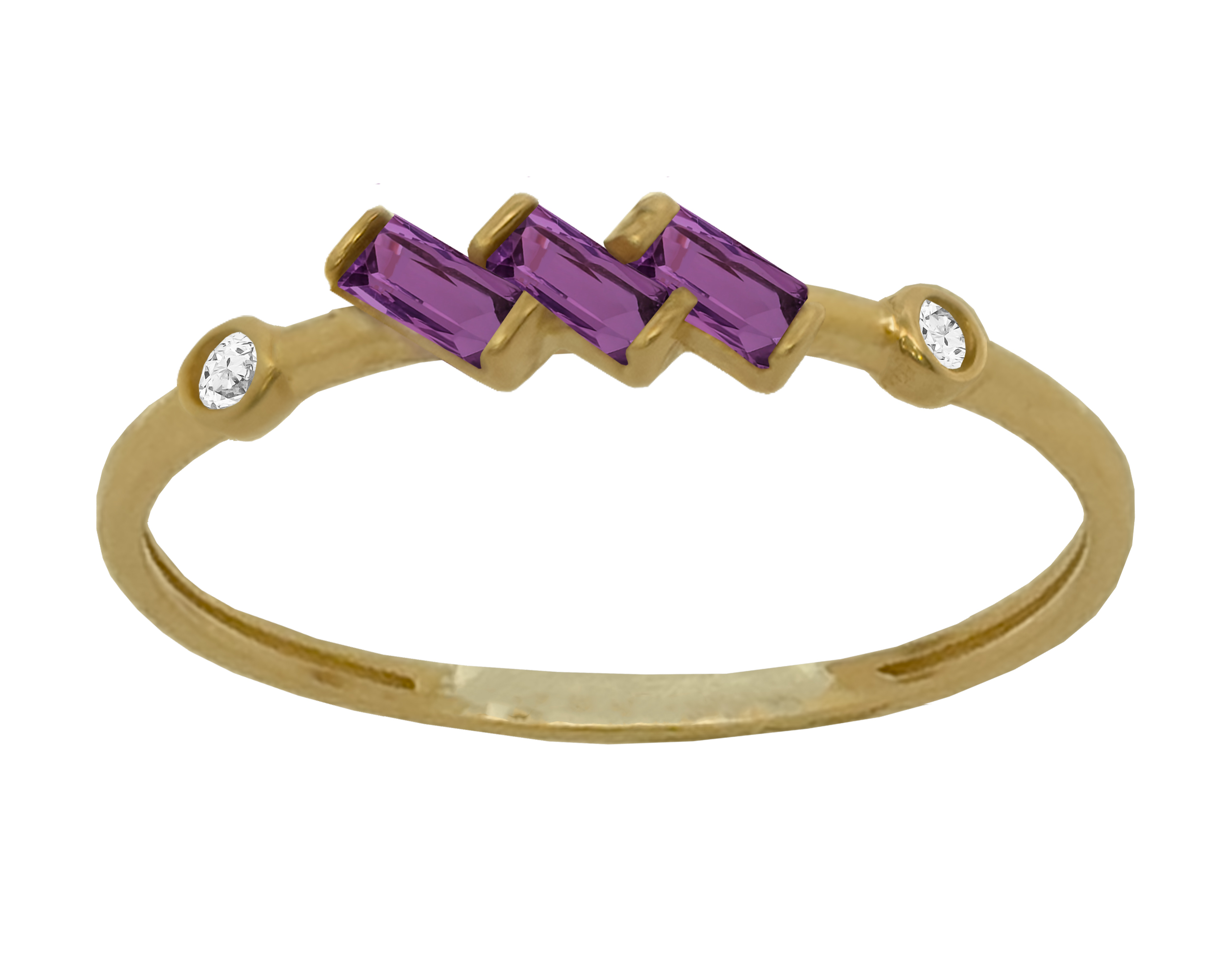 Anillo Tres Baguettes Color Amatista #7 Oro 10k Horoz Ci172