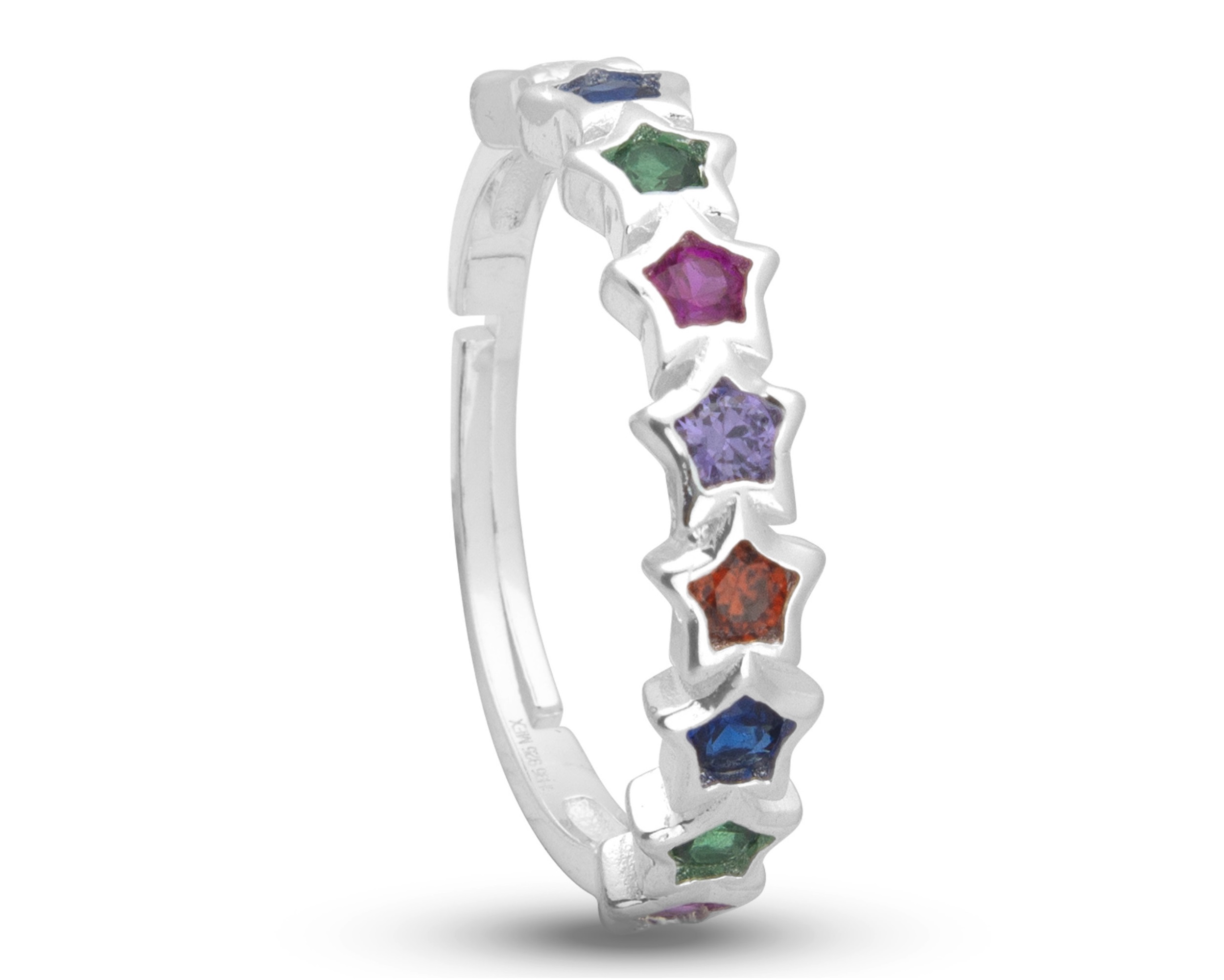 Anillo Estrellas Circonias Multicolores #7 Ajustable Plata 0.925 Horoz CP903