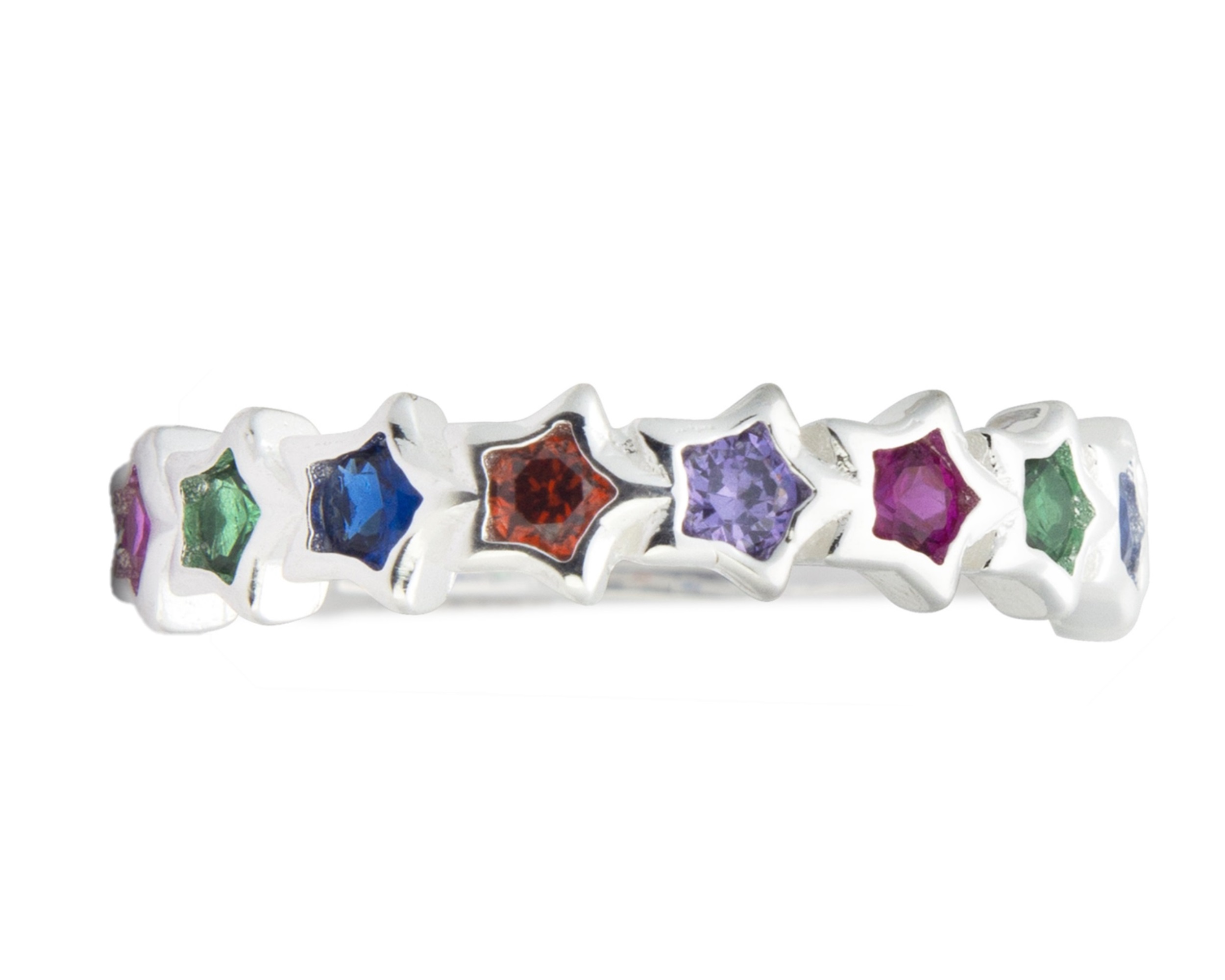Foto 3 pulgar | Anillo Estrellas Circonias Multicolores #7 Ajustable Plata 0.925 Horoz CP903