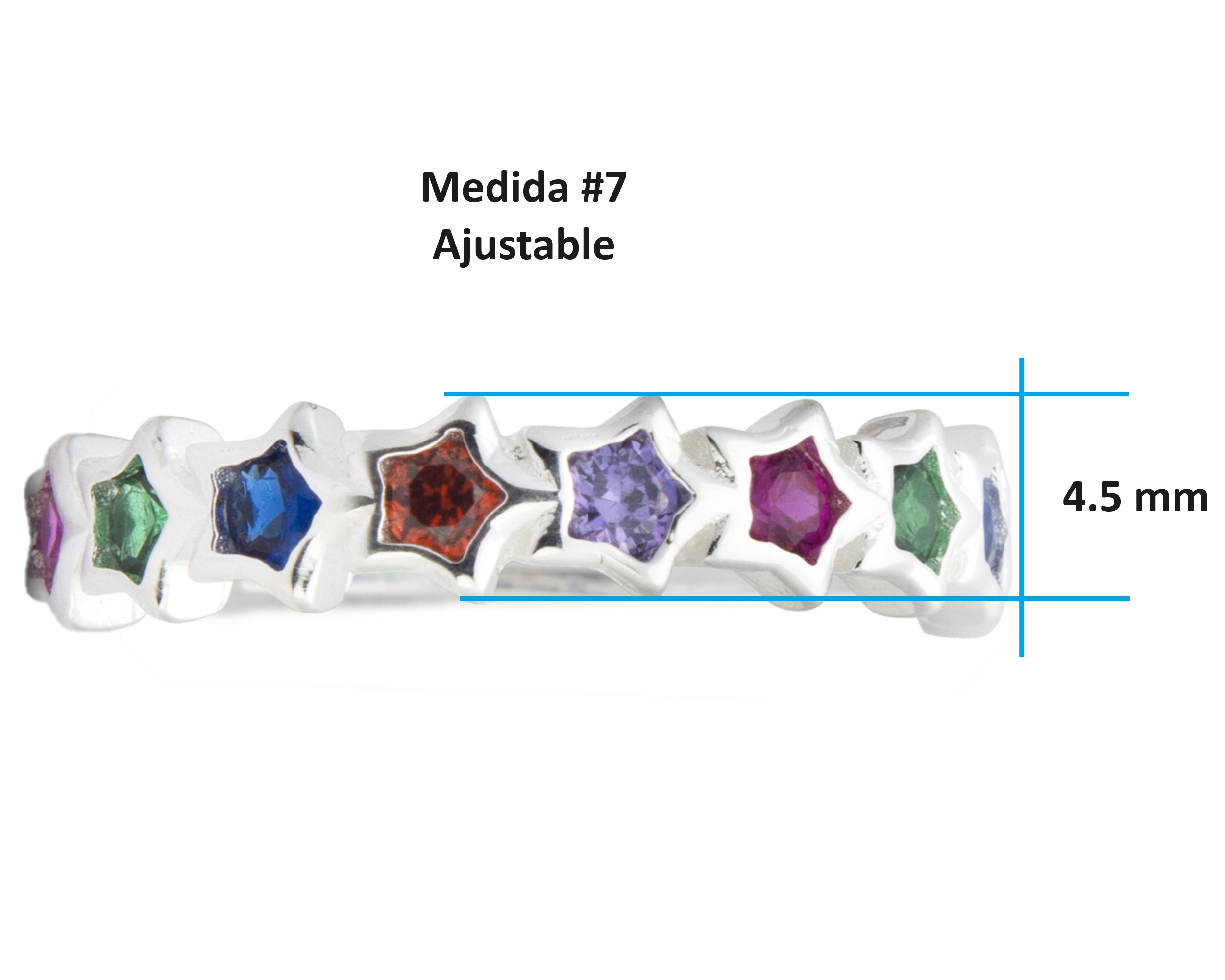 Foto 7 pulgar | Anillo Estrellas Circonias Multicolores #7 Ajustable Plata 0.925 Horoz CP903