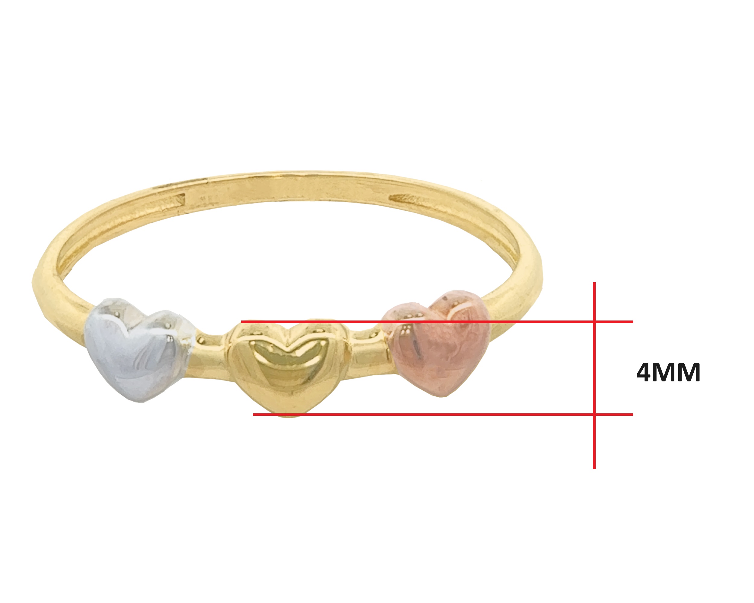 Foto 5 pulgar | Anillo 3 Corazones #7 Horoz 10k Ci195