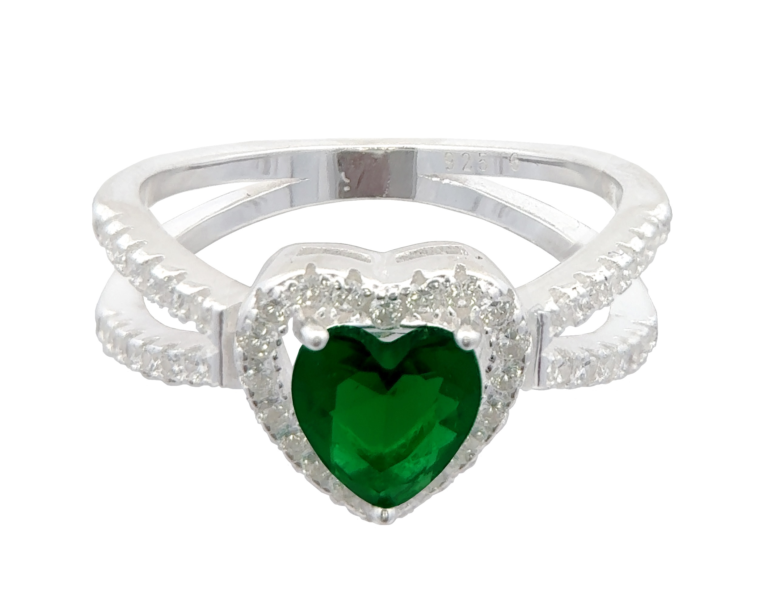 Anillo Corazón Verde #7 Horoz Plata .925 Cp32