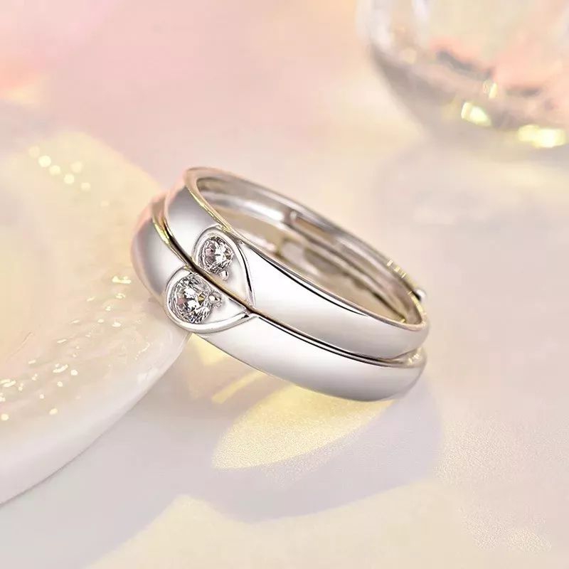 Foto 5 pulgar | Anillo de Plata De Ley 925 en Forma de Corazón 2 Piezas - Venta Internacional