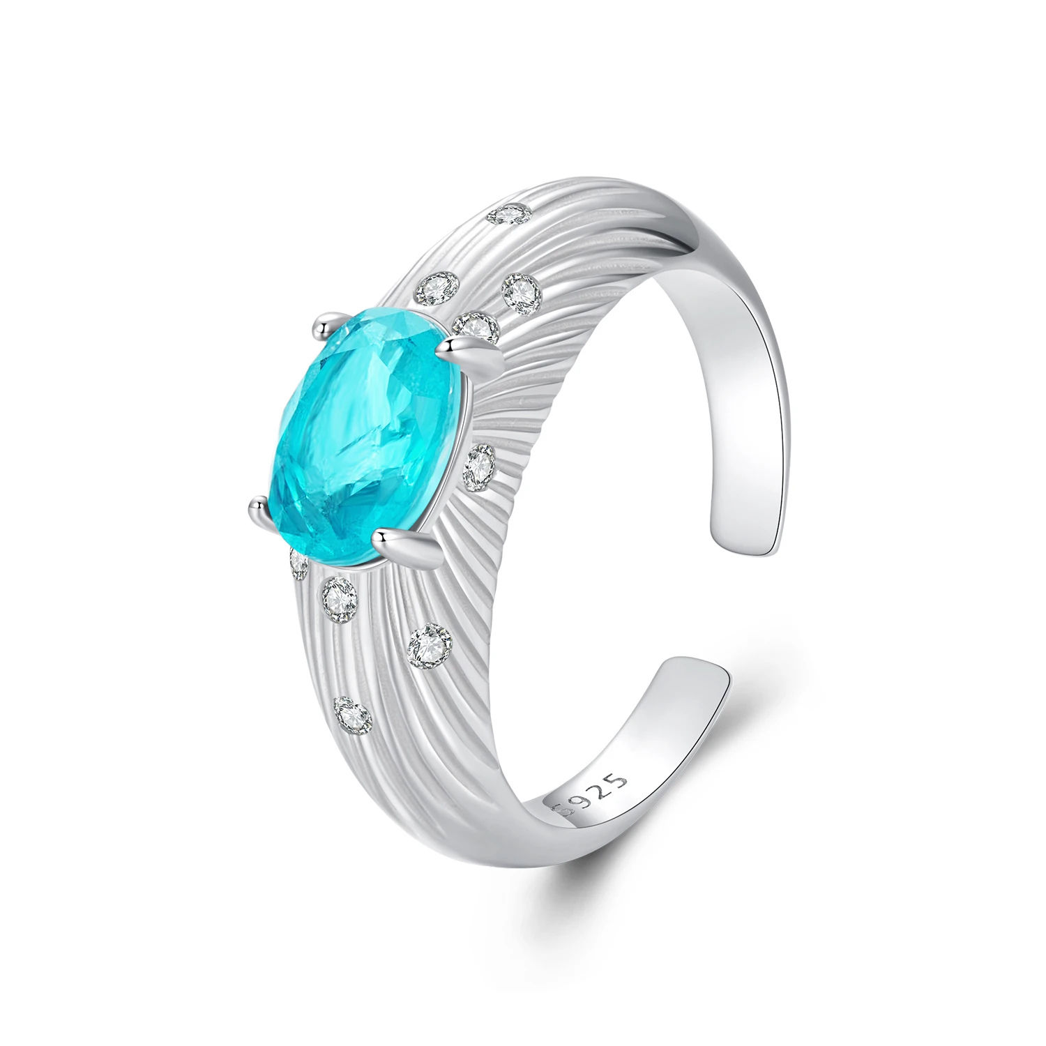 Anillo Piedra Azul De Plata .925, Talla Ajustable