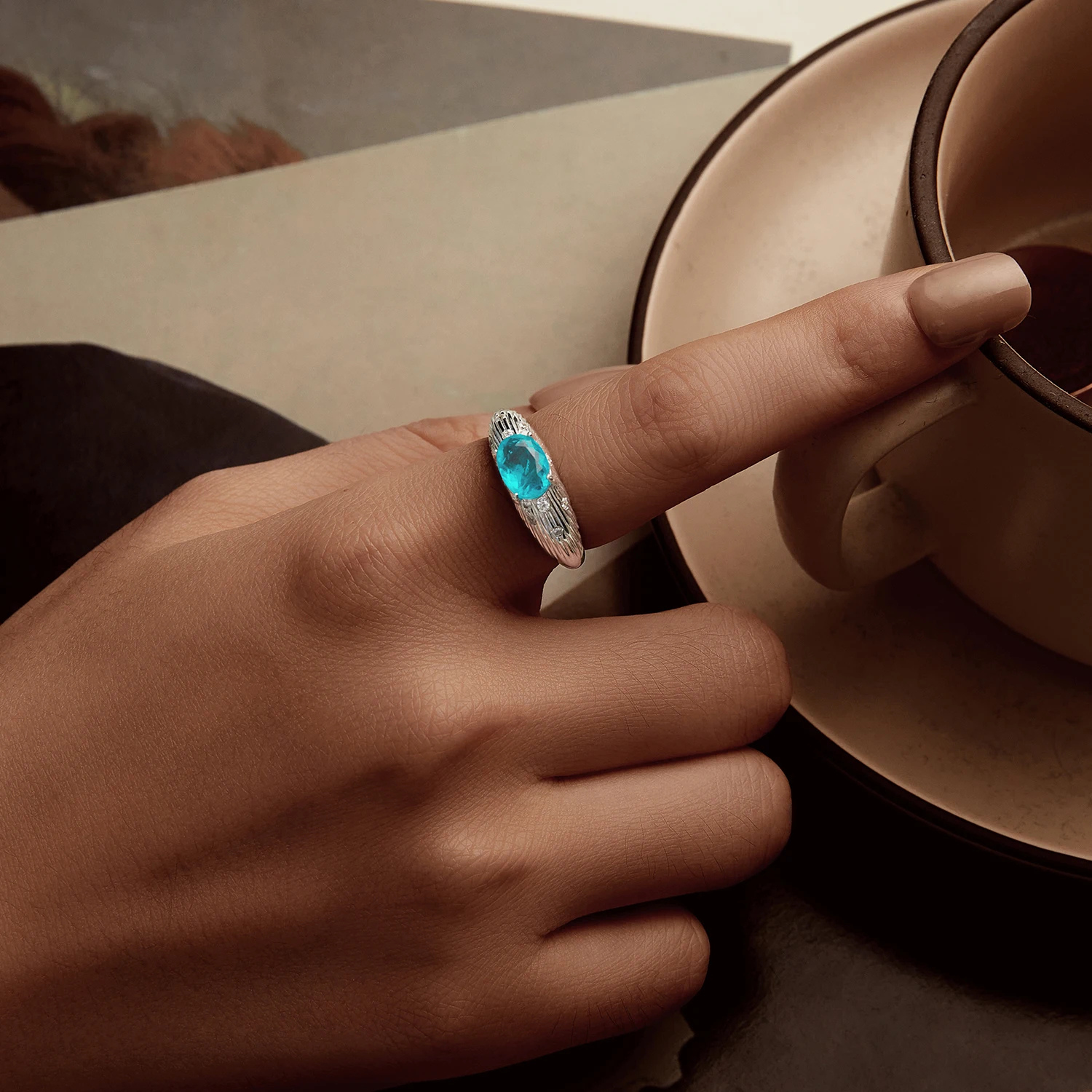 Foto 4 pulgar | Anillo Piedra Azul De Plata .925, Talla Ajustable