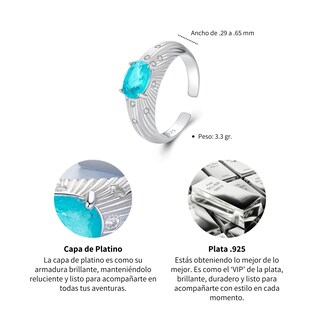 Foto 6 | Anillo Piedra Azul De Plata .925, Talla Ajustable