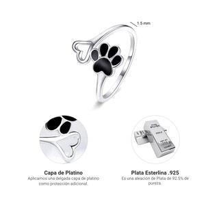 Foto 5 | Anillo Chulada, Huella De Perro Y Corazón De Plata .925 Con Chapa De Platino, Se Puede Mojar