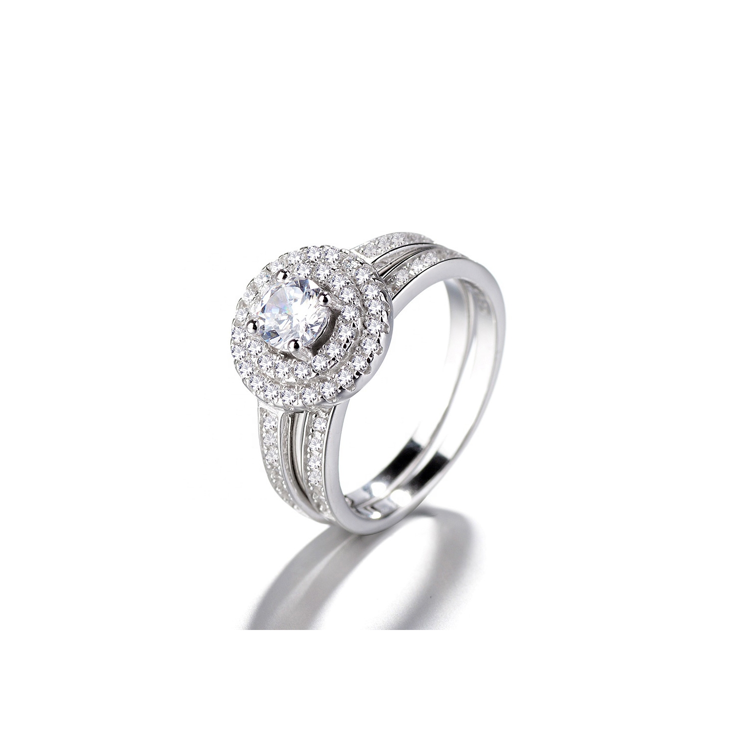 Foto 2 pulgar | Anillo De Plata 925 De Doble Compromiso Con Circonitas Para Mujer - Venta Internacional.