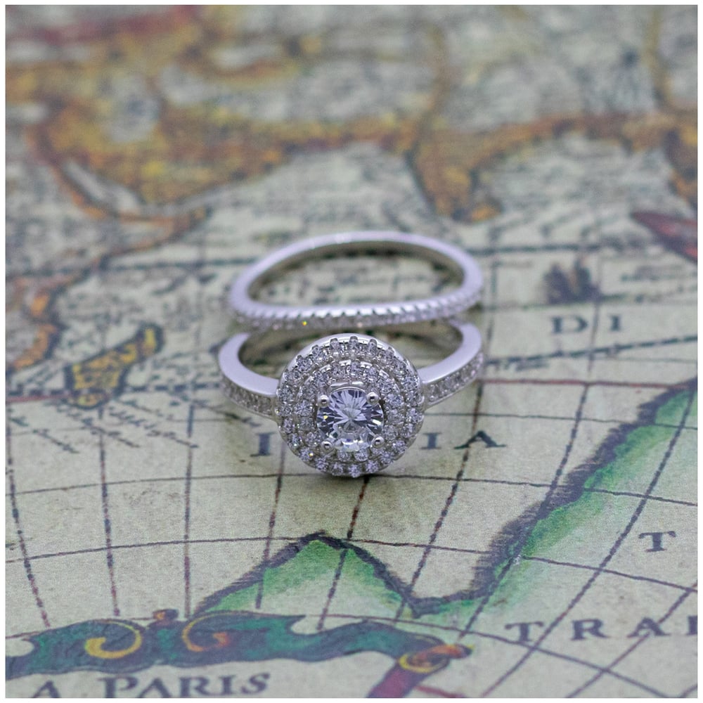 Foto 8 pulgar | Anillo De Plata 925 De Doble Compromiso Con Circonitas Para Mujer - Venta Internacional.