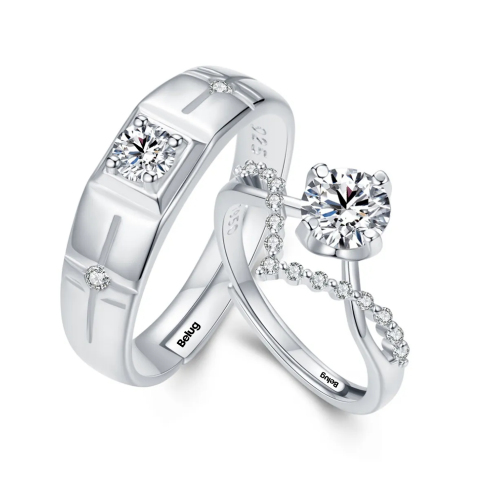 Foto 2 pulgar | 2 Anillos De Promesa Plata 925 Belug  Hombre Y Mujer Ajustables Plata