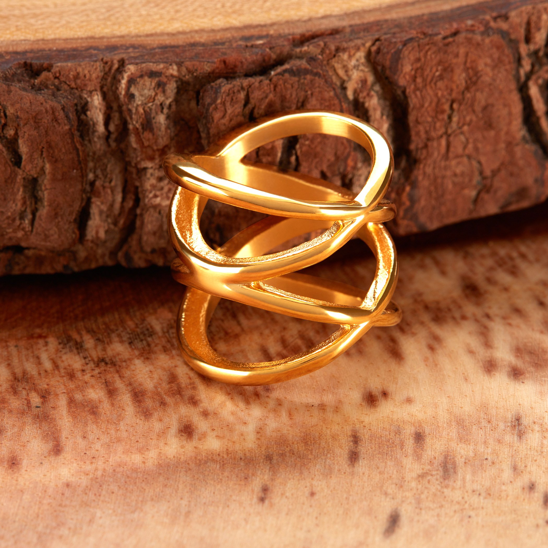 Foto 5 pulgar | Anillo West Coast Jewelry Elya Split Crisscross Orbit Gold - Venta Internacional.