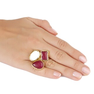 Foto 3 | Anillo West Coast Jewelry Elya Chapado En Oro Con Calcedonia Roja En Racimo - Venta Internacional.