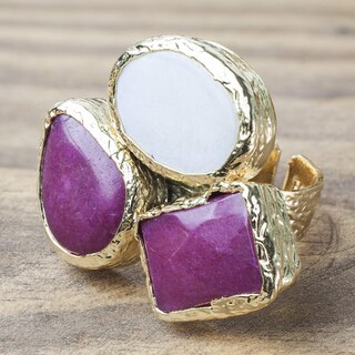 Foto 4 | Anillo West Coast Jewelry Elya Chapado En Oro Con Calcedonia Roja En Racimo - Venta Internacional.