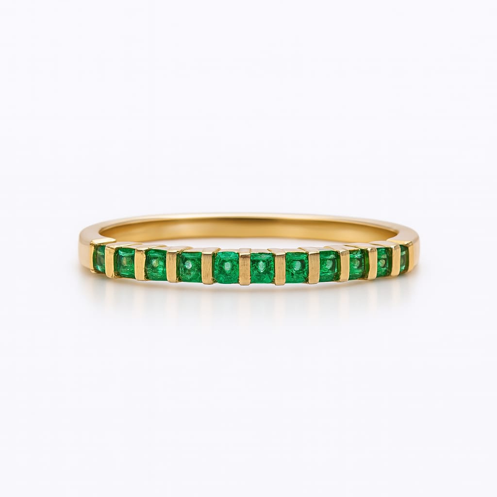 Foto 3 pulgar | Anillo Media Churumbela de Oro 14 k Zirconias Verdes Talla 9
