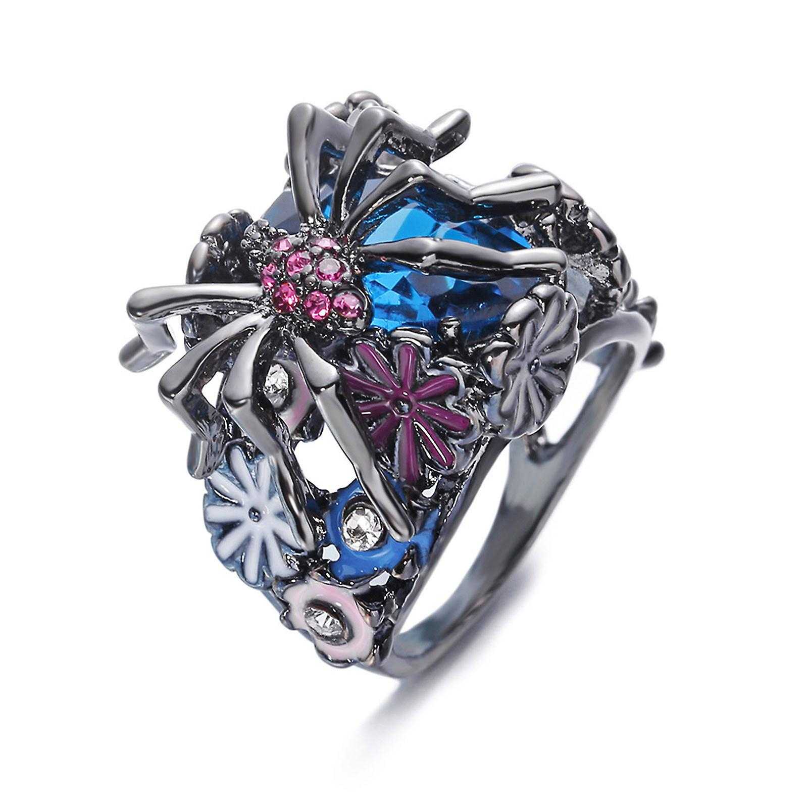 Foto 3 pulgar | Anillo Huoguo - Flor Que Gotea Con Forma De Araña Azul Exagerada - Venta Internacional.