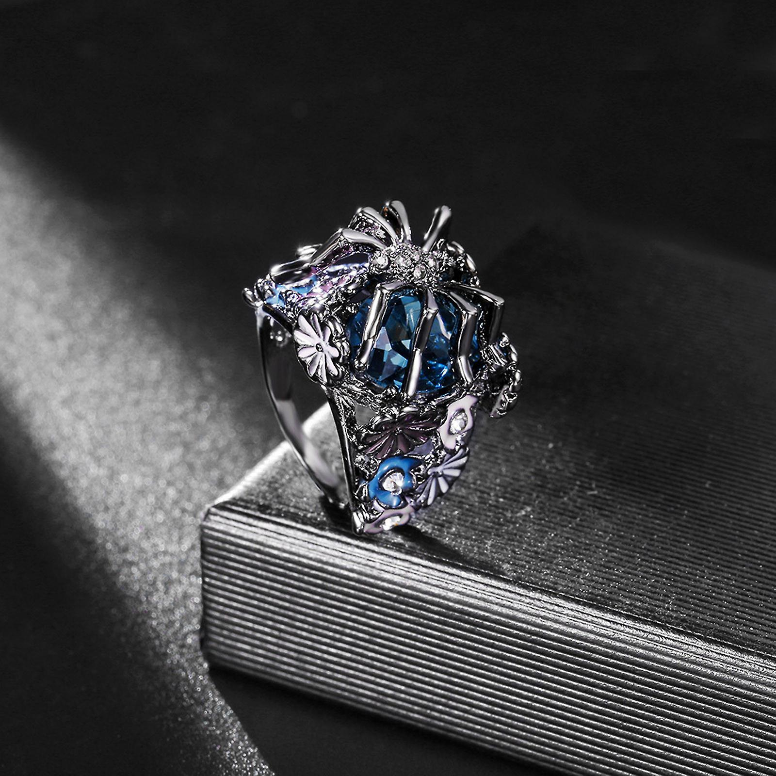Foto 4 pulgar | Anillo Huoguo - Flor Que Gotea Con Forma De Araña Azul Exagerada - Venta Internacional.