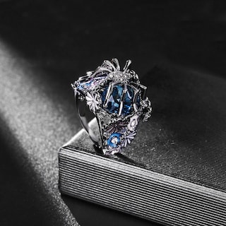 Foto 3 | Anillo Huoguo - Flor Que Gotea Con Forma De Araña Azul Exagerada - Venta Internacional.