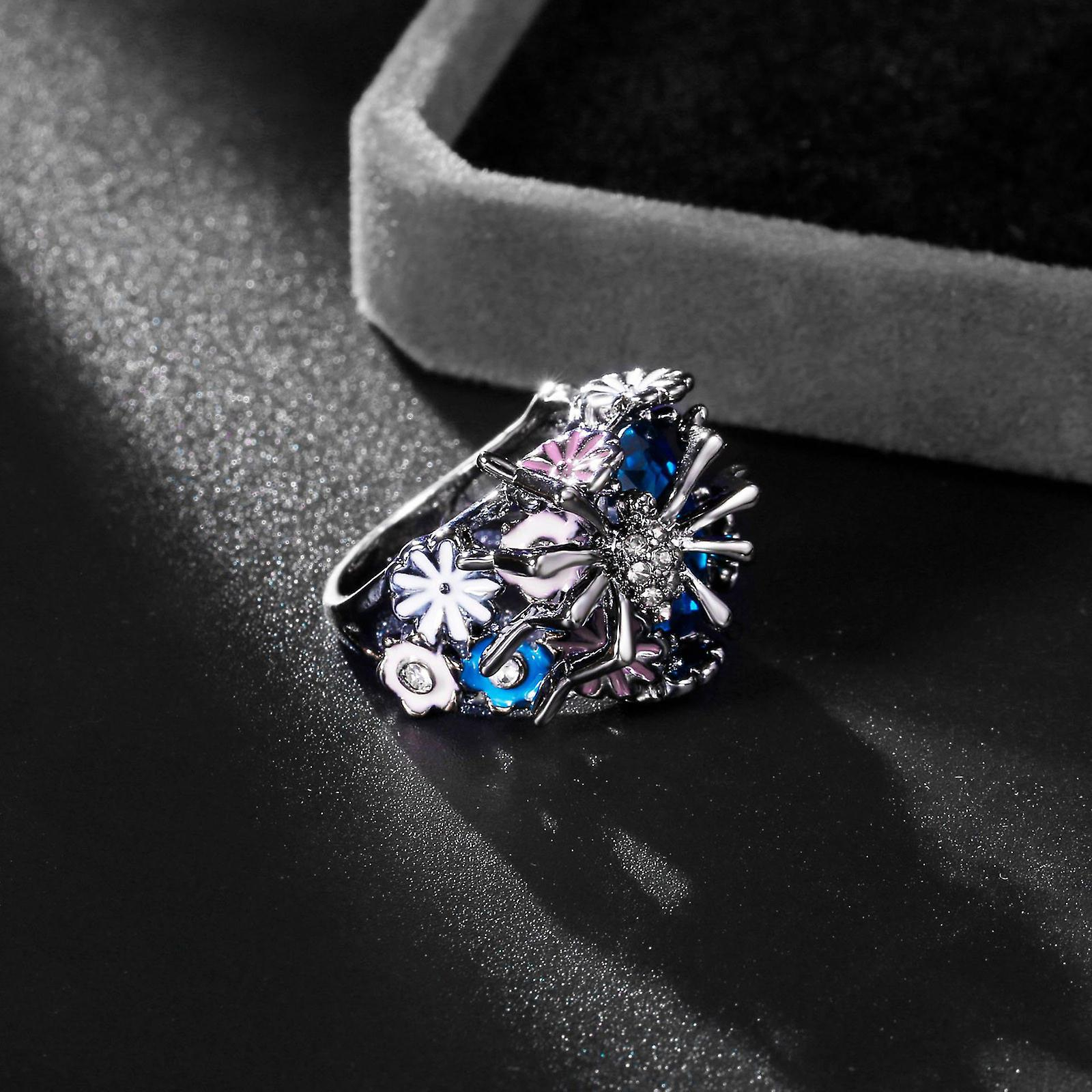 Foto 5 pulgar | Anillo Huoguo - Flor Que Gotea Con Forma De Araña Azul Exagerada - Venta Internacional.