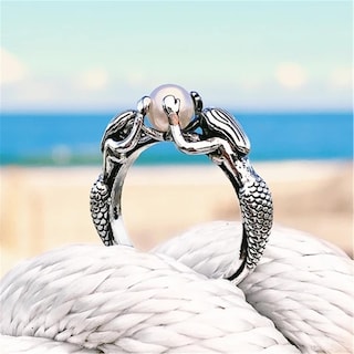 Foto 2 | Anillo Huoguo Sirena De Plata 925 Con Perla Blanca Tamaño 6-10 - Venta Internacional.