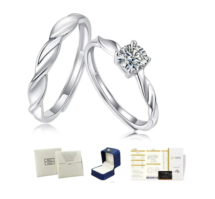 Anillo de Promesa 925 Plata Original 2 Piezas