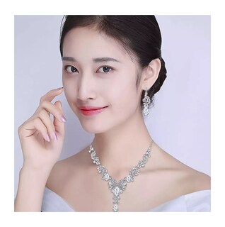 Foto 3 | Mujer Sets Joyería Boda Collar Y Arete Cristal de Plata