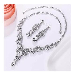 Foto 4 | Mujer Sets Joyería Boda Collar Y Arete Cristal de Plata