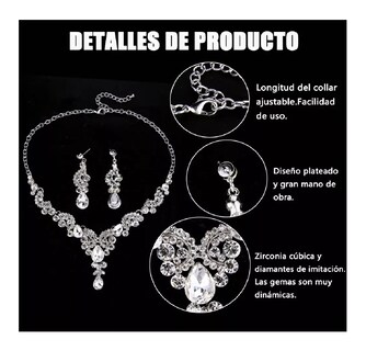 Foto 5 | Mujer Sets Joyería Boda Collar Y Arete Cristal de Plata