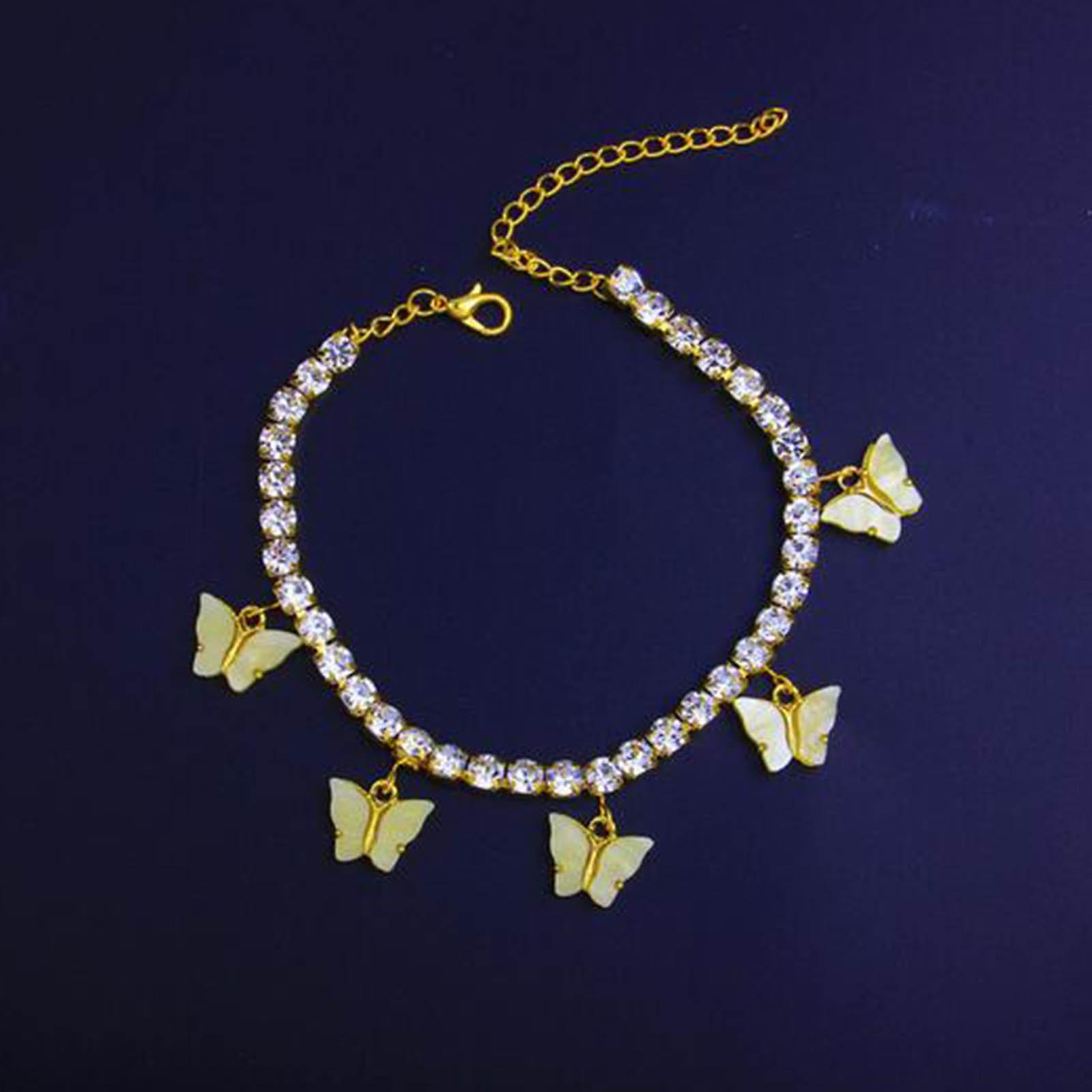 Foto 2 pulgar | Tobillera Huoguo Butterfly Con Diamantes De Imitación Acrílicos Para Mujer - Venta Internacional.
