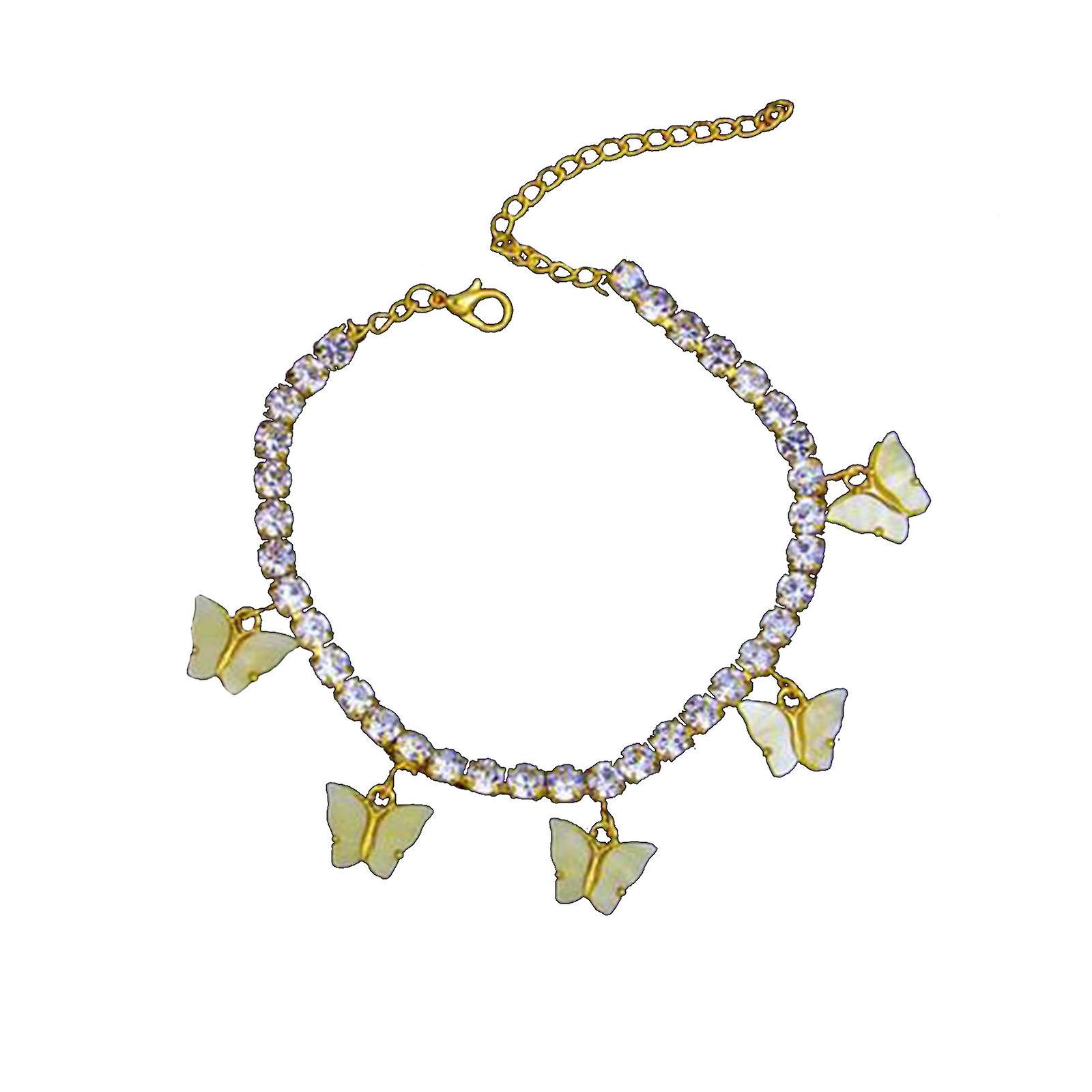 Foto 3 pulgar | Tobillera Huoguo Butterfly Con Diamantes De Imitación Acrílicos Para Mujer - Venta Internacional.