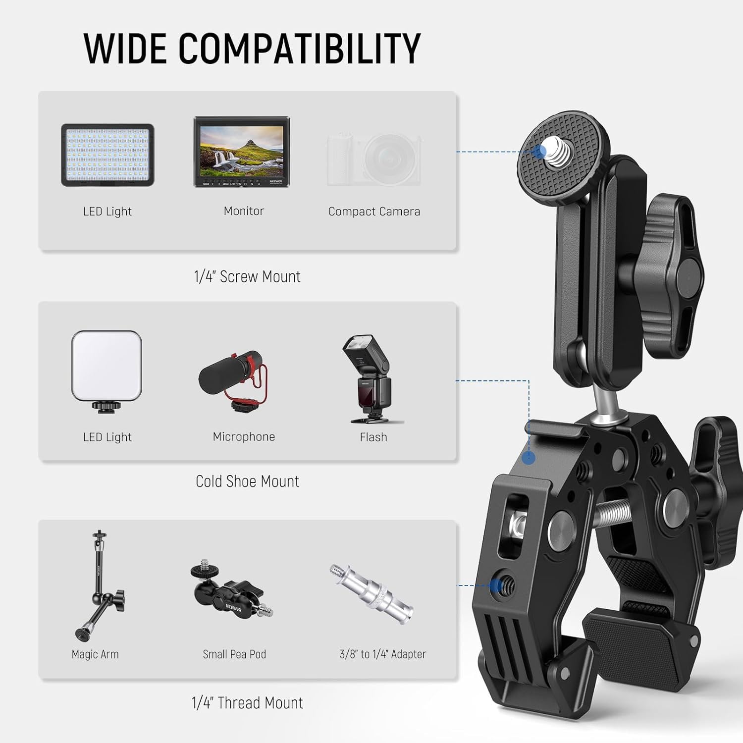 Foto 6 | Super Clamp Neewer St83 Con Brazo Mágico Con 3 Rótulas Dobles - Venta Internacional.