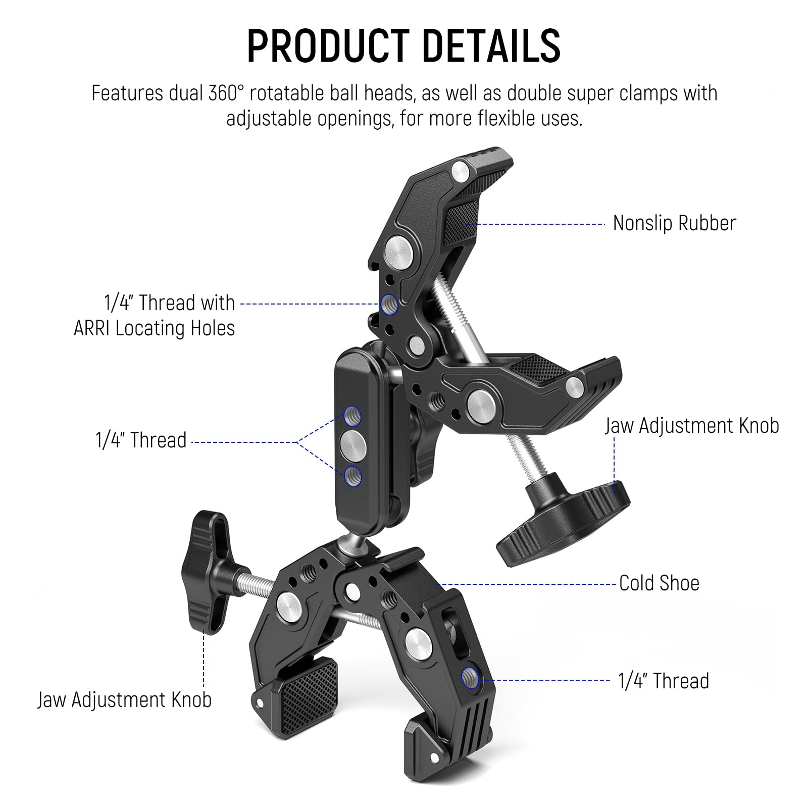Foto 3 pulgar | Soporte Para Cámara Neewer Double Super Clamp Con Magic Arm - Venta Internacional.