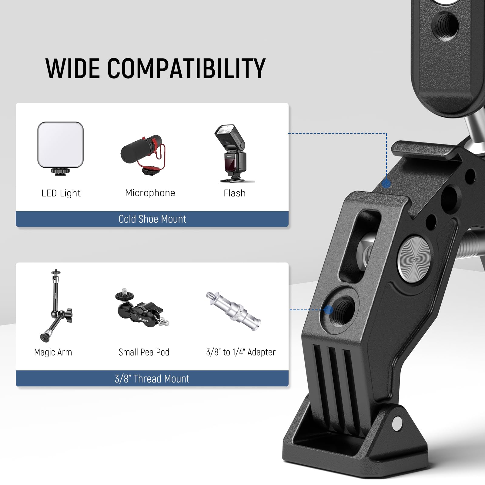 Foto 6 pulgar | Soporte Para Cámara Neewer Double Super Clamp Con Magic Arm - Venta Internacional.