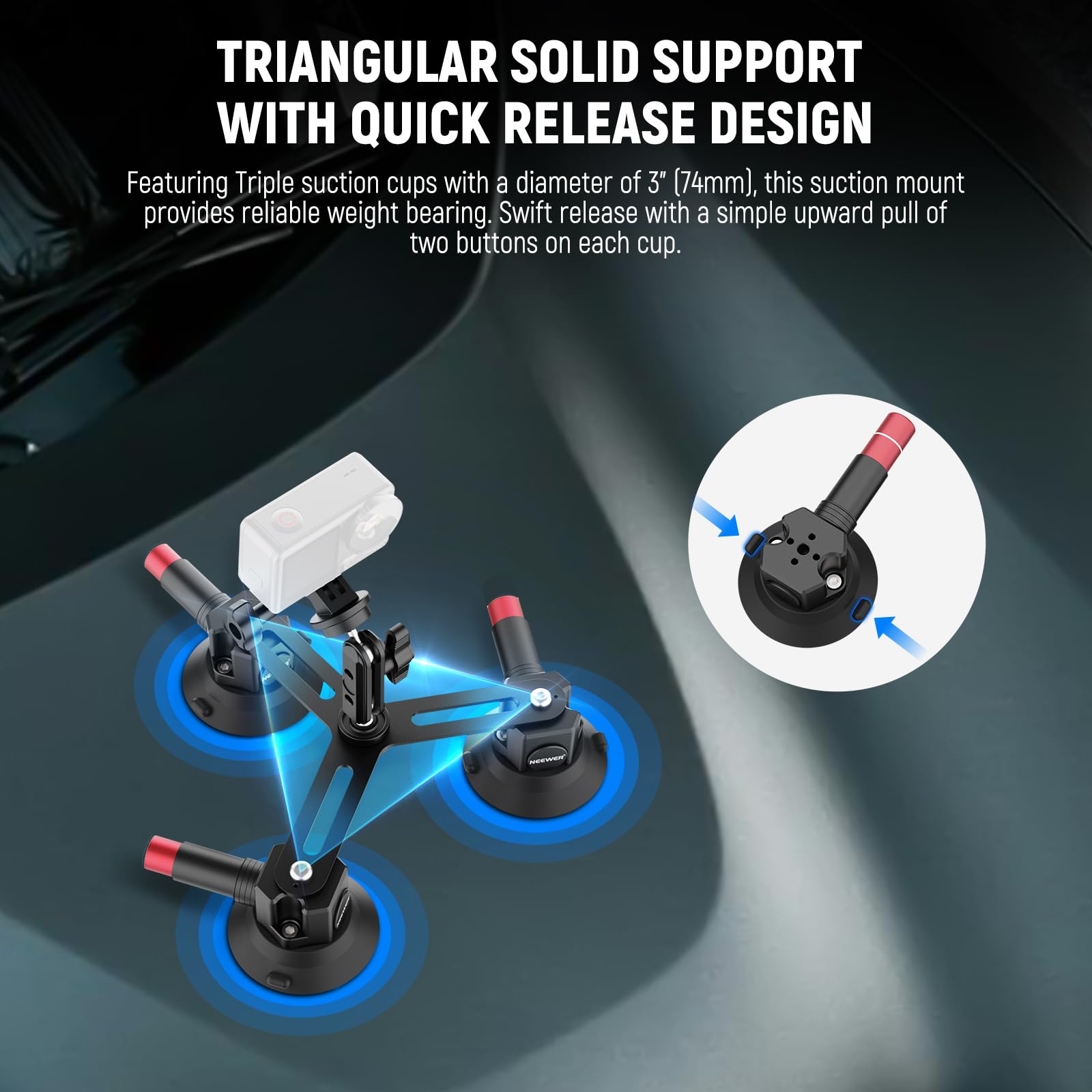 Foto 3 pulgar | Soporte Para Cámara Neewer Con Triple Ventosa Para Coche Y Soporte Para Teléfono - Venta Internacional.