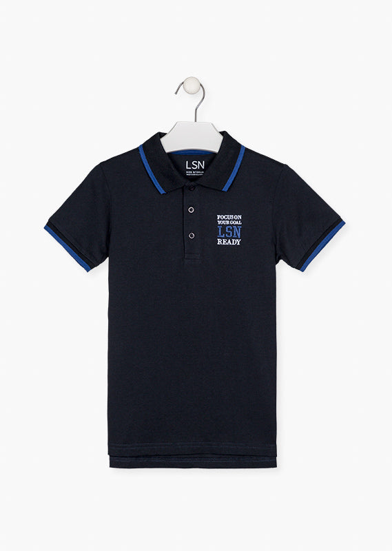 Camiseta Tipo Polo Azul Marino Para Niño Losan