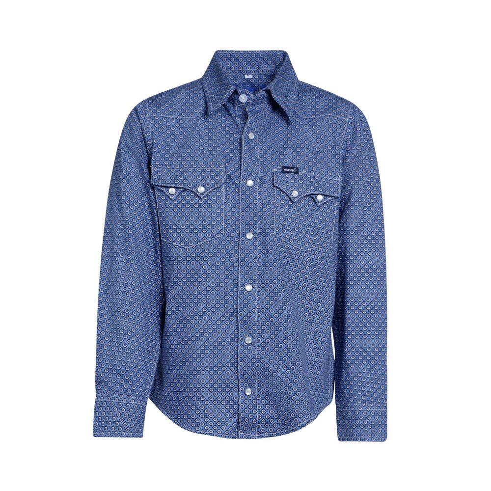 Foto 2 pulgar | Camisa Vaquera Wrangler Slim Fit color Azul Manga Larga para Niño
